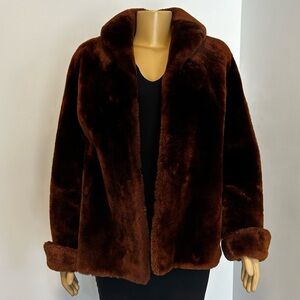 Vintage Julius Lewis Memphis Faux Fur Jacket Brown Shawl Collar Coat Womens